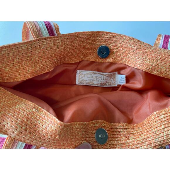 Cappelli Straworld Shoulder Bag Tote Striped Orange Pink Beachy Resort Pool NWOT - Picture 10 of 13